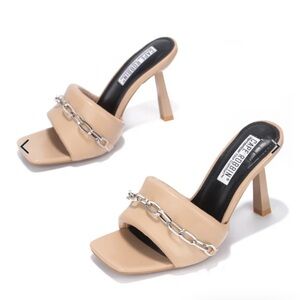 Cape Robbin heel chain square high heel toe mules nude women’s size 11